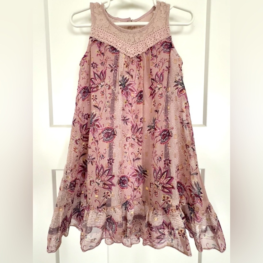 Chenault Girl Blush Floral Lace Dress | Size 4 | Boho Party Dress